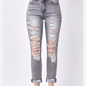 Risen Relaxed Fit Roll Up Skinny Jeans Women’s 28/7 Blue Distressed RDP1290 EUC